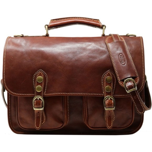 Floto Poste Leather Messenger Bag Tobacco Brown Made in Italy - Picture 4 of 7